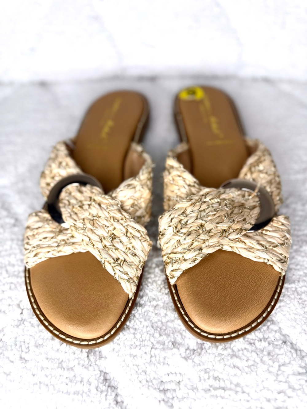 Andrea e Michele Cream Gold Woven Slide Sandals Size 9 Made in Italy